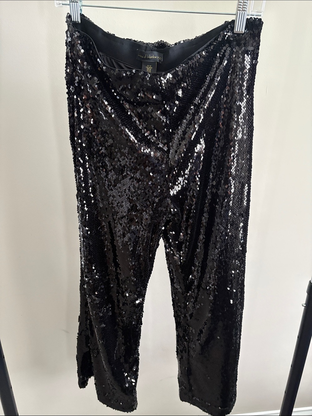 Sequin Wide-Leg cropped Pants - Black